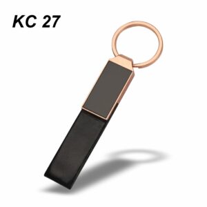 Rose Gold & Black Leather Keychain